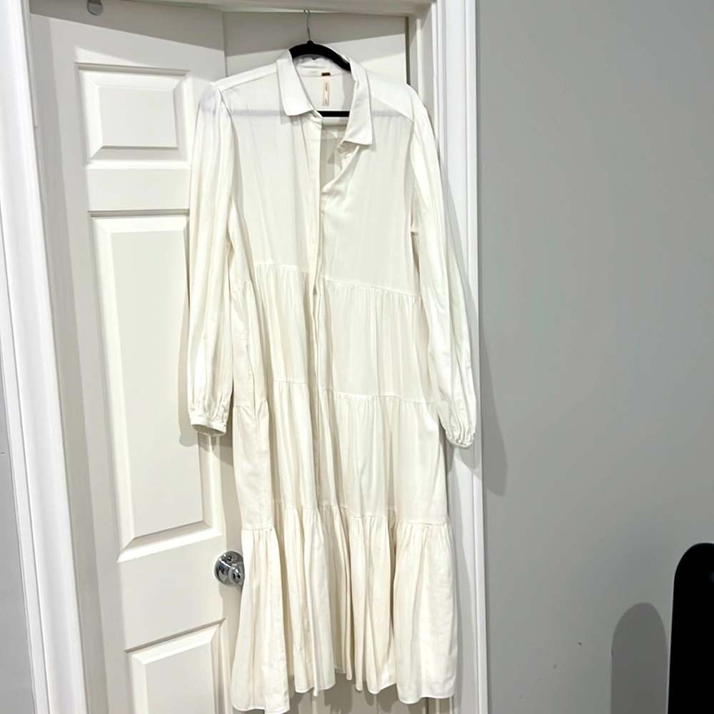 Free people white swingy button down long dress